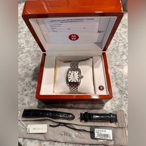 Michele Stainless Steel Watch in Original Box with Extra Leather Strap